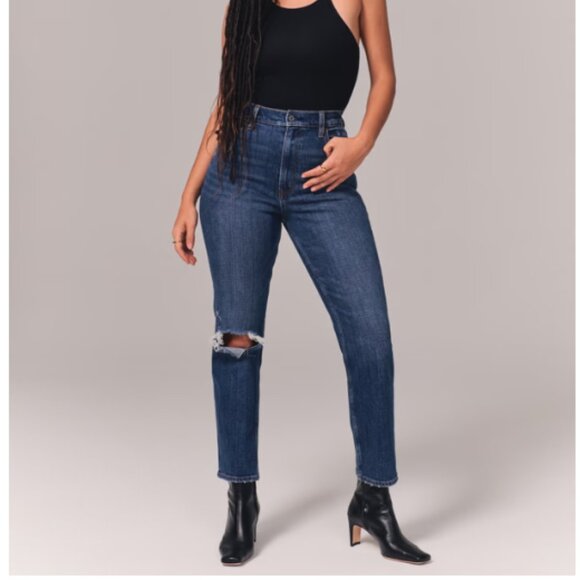 Curve Love Ultra High Rise Ankle Straight Jeans: Medium ripped wash - Picture 1 of 3